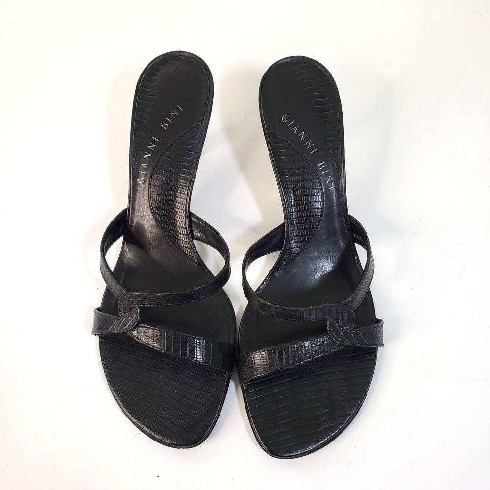 Gianni Bini Black Leather Kitten Heel Sandals Slides 8M w/box Paradox